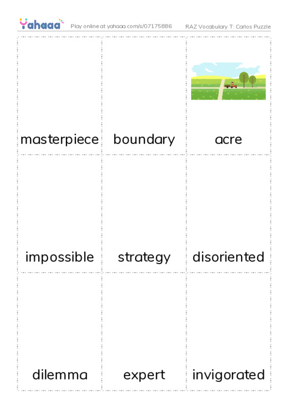 RAZ Vocabulary T: Carlos Puzzle PDF flaschards with images