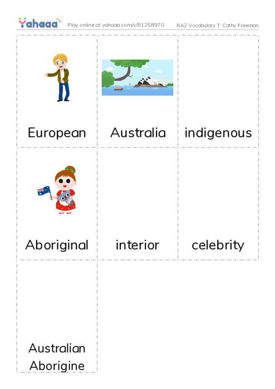 RAZ Vocabulary T: Cathy Freeman PDF flaschards with images