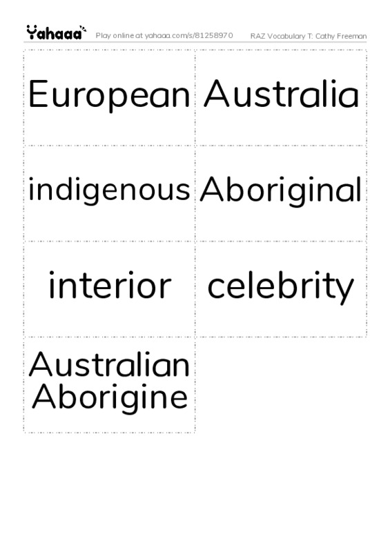 RAZ Vocabulary T: Cathy Freeman PDF two columns flashcards