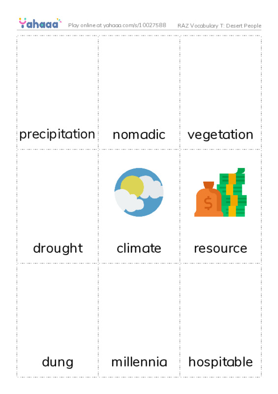 RAZ Vocabulary T: Desert People PDF flaschards with images
