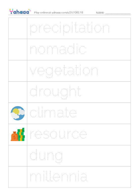 RAZ Vocabulary T: Desert People PDF one column image words