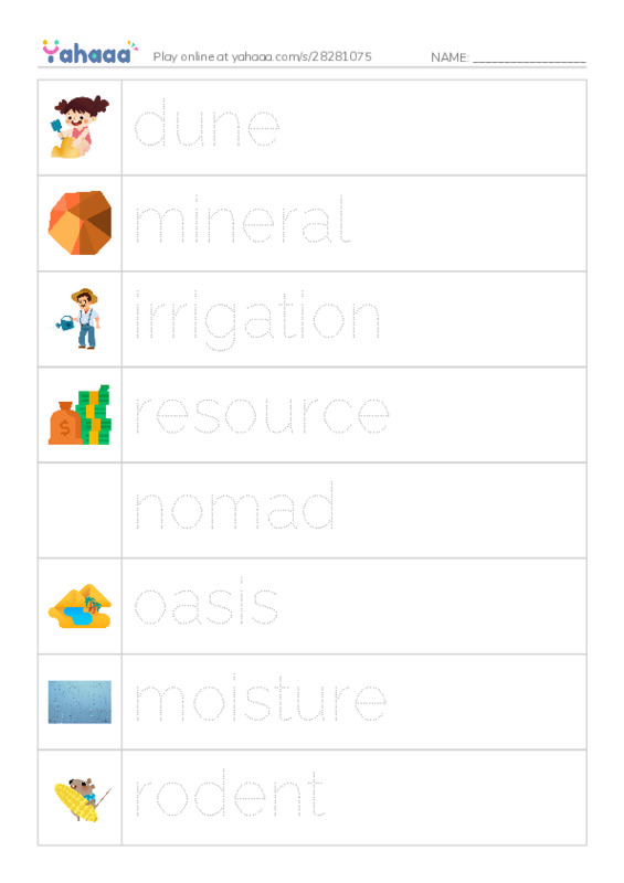 RAZ Vocabulary T: Deserts Dry PDF one column image words