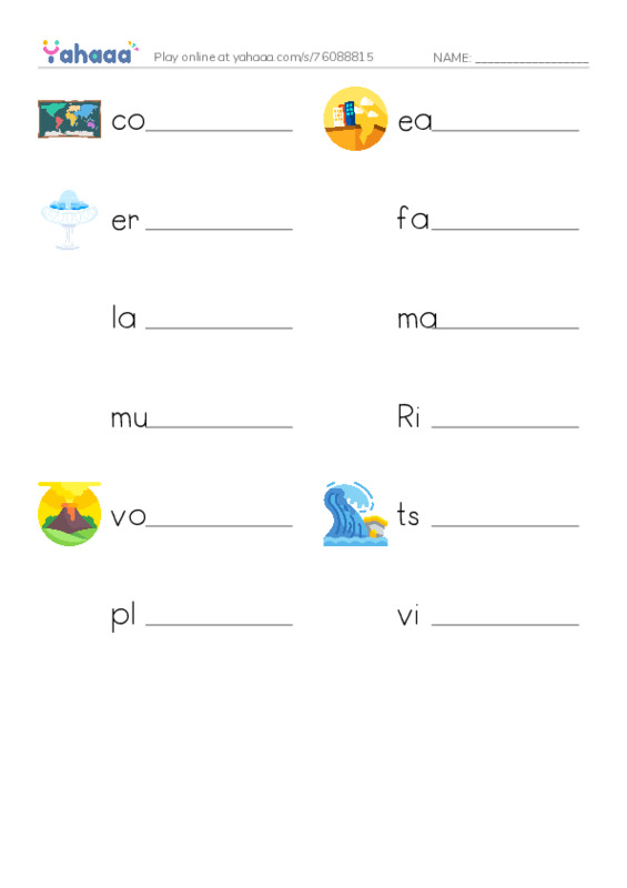RAZ Vocabulary T: Earthquakes Volcanoes and Tsunamis PDF worksheet writing row