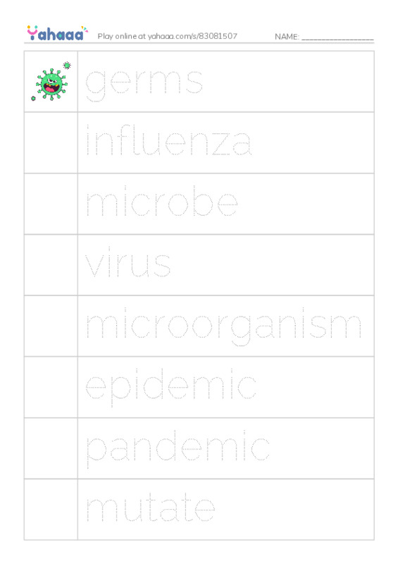 RAZ Vocabulary T: InFLUenza PDF one column image words