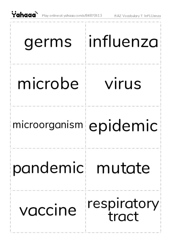 RAZ Vocabulary T: InFLUenza PDF two columns flashcards