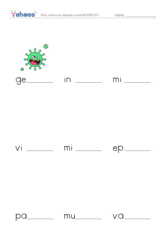 RAZ Vocabulary T: InFLUenza PDF worksheet to fill in words gaps