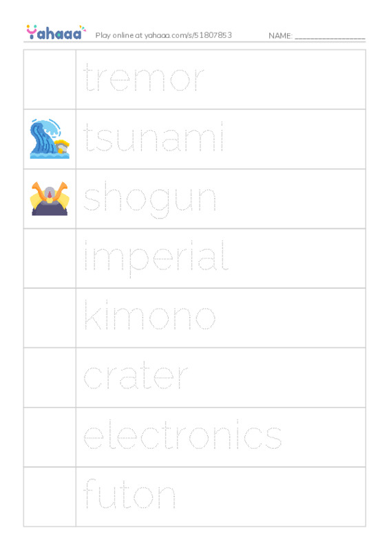 RAZ Vocabulary T: Japan PDF one column image words