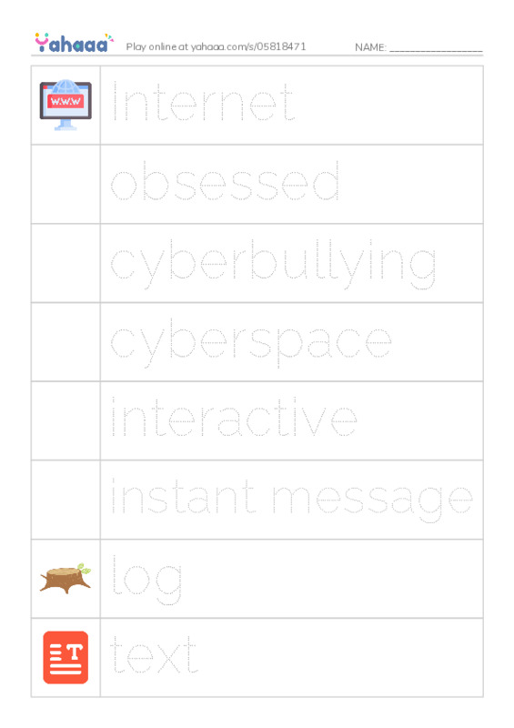 RAZ Vocabulary T: My Secret Internet Friend PDF one column image words