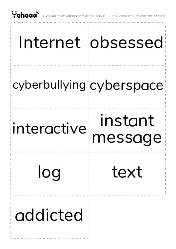 RAZ Vocabulary T: My Secret Internet Friend PDF two columns flashcards