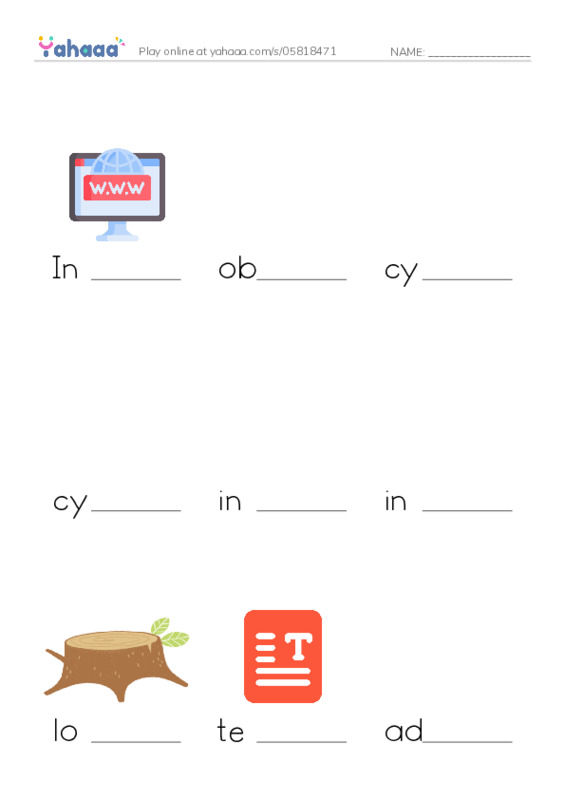 RAZ Vocabulary T: My Secret Internet Friend PDF worksheet to fill in words gaps