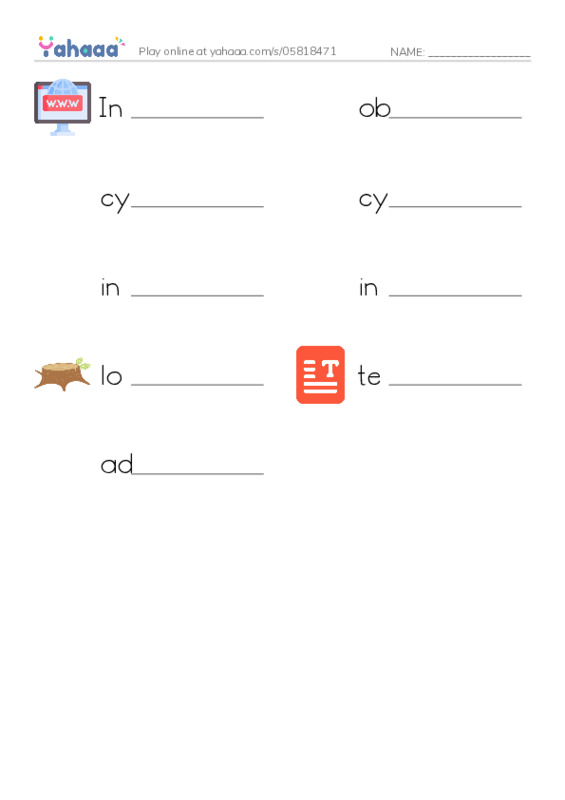 RAZ Vocabulary T: My Secret Internet Friend PDF worksheet writing row
