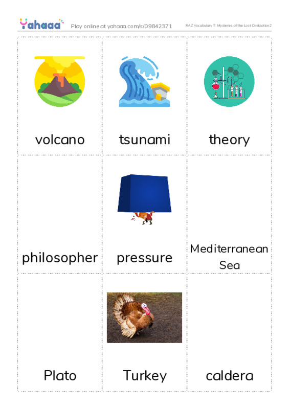 RAZ Vocabulary T: Mysteries of the Lost Civilization2 PDF flaschards with images