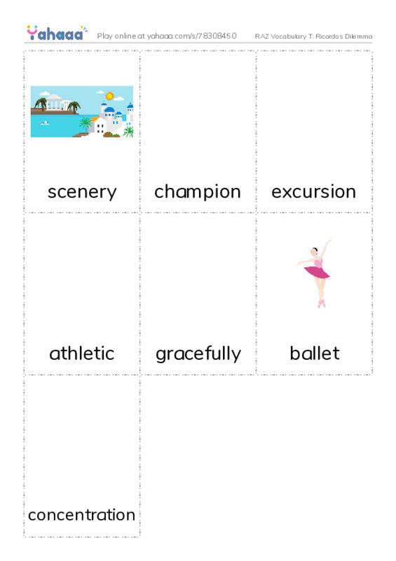 RAZ Vocabulary T: Ricardos Dilemma PDF flaschards with images