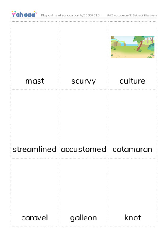 RAZ Vocabulary T: Ships of Discovery PDF flaschards with images
