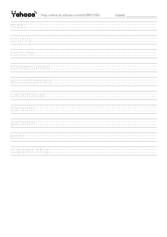 RAZ Vocabulary T: Ships of Discovery PDF write between the lines worksheet