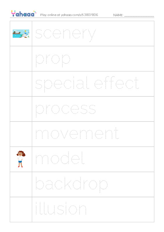 RAZ Vocabulary T: Special Effects PDF one column image words