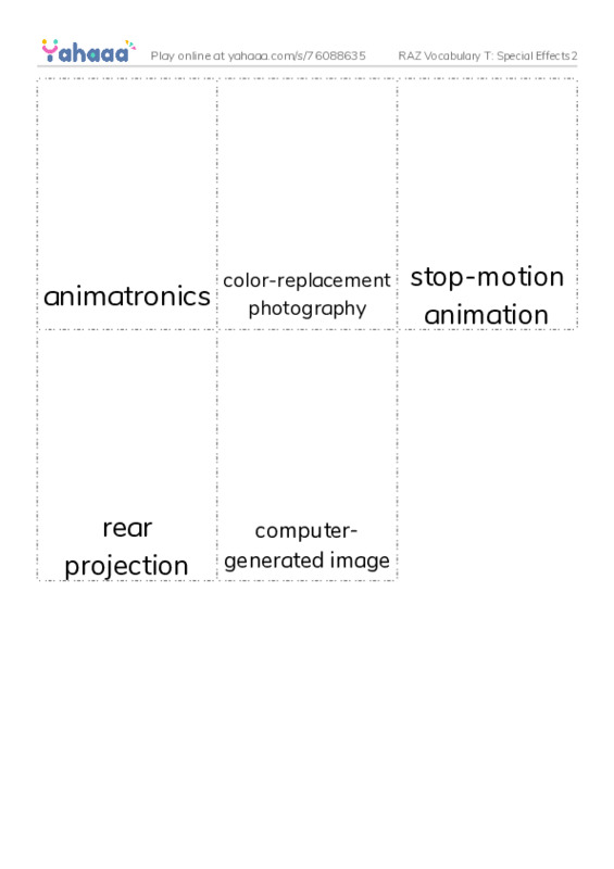 RAZ Vocabulary T: Special Effects2 PDF flaschards with images