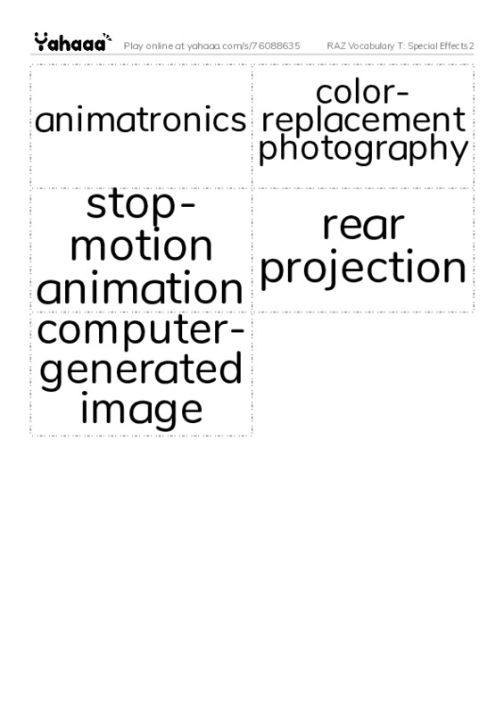 RAZ Vocabulary T: Special Effects2 PDF two columns flashcards