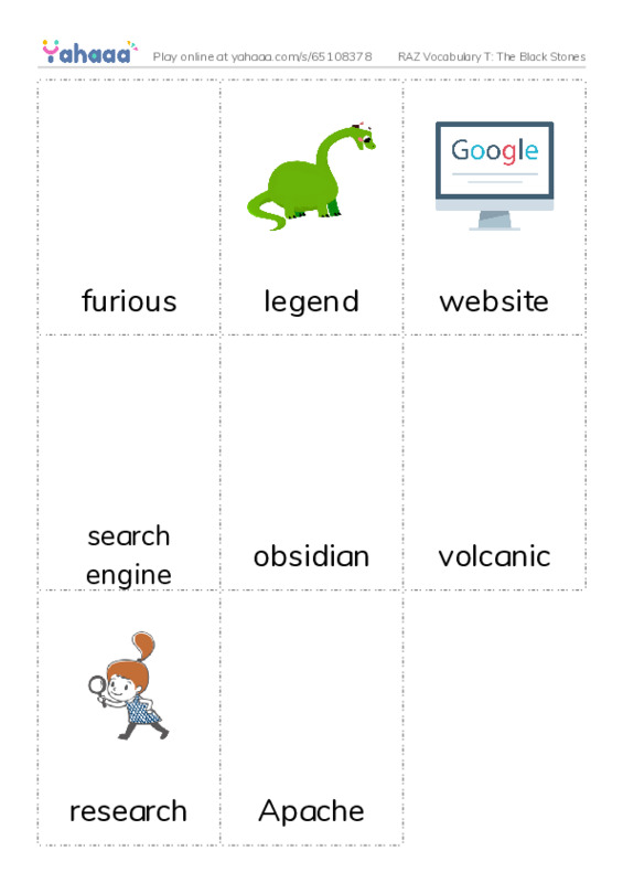 RAZ Vocabulary T: The Black Stones PDF flaschards with images