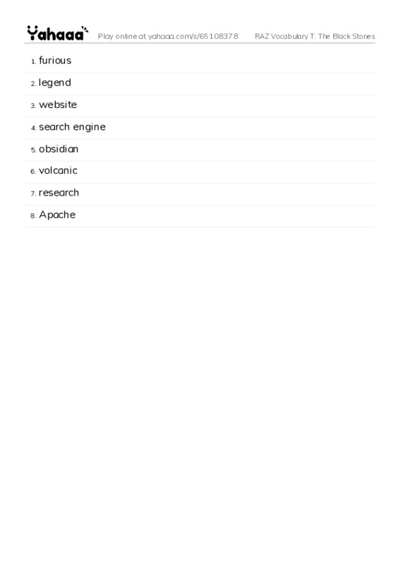 RAZ Vocabulary T: The Black Stones PDF words glossary