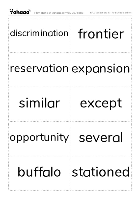 RAZ Vocabulary T: The Buffalo Soldiers PDF two columns flashcards