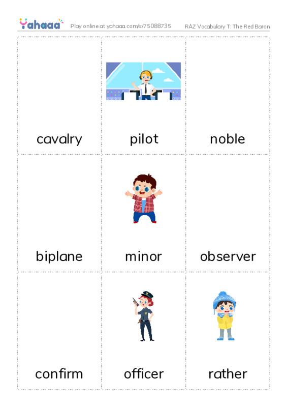 RAZ Vocabulary T: The Red Baron PDF flaschards with images
