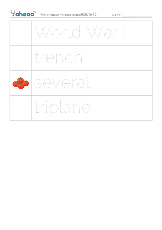RAZ Vocabulary T: The Red Baron2 PDF one column image words