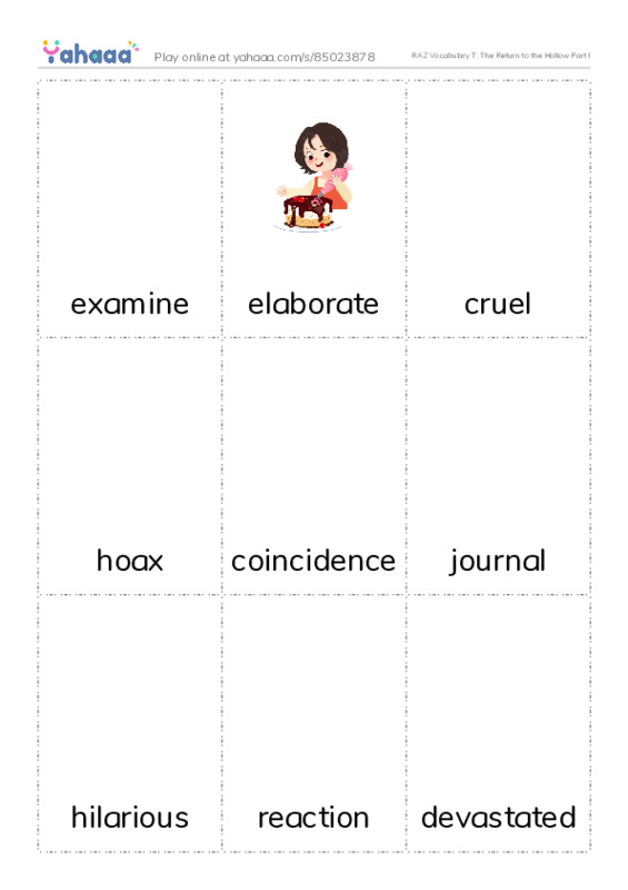 RAZ Vocabulary T: The Return to the Hollow Part I PDF flaschards with images