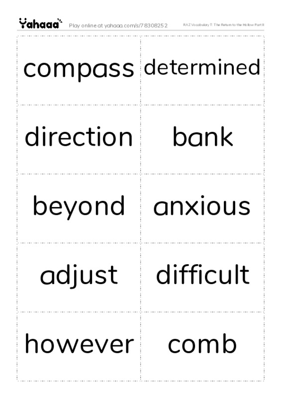 RAZ Vocabulary T: The Return to the Hollow Part II PDF two columns flashcards