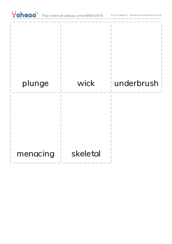 RAZ Vocabulary T: The Return to the Hollow Part II2 PDF flaschards with images