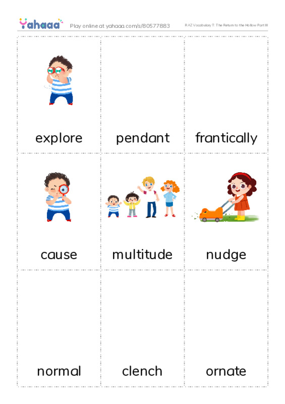 RAZ Vocabulary T: The Return to the Hollow Part III PDF flaschards with images