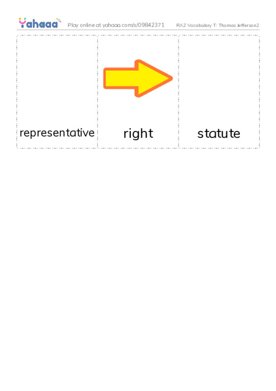 RAZ Vocabulary T: Thomas Jefferson2 PDF flaschards with images