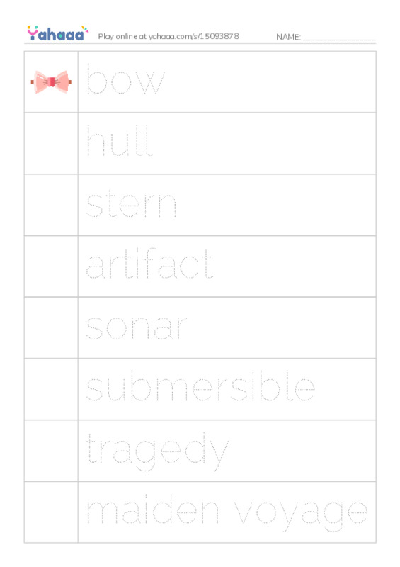 RAZ Vocabulary T: Titanic Treasure PDF one column image words