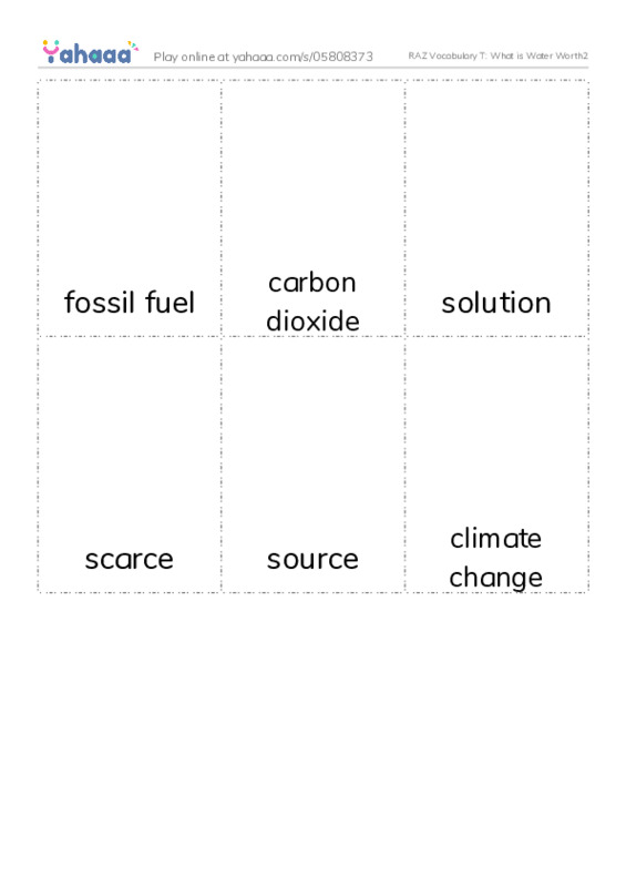 RAZ Vocabulary T: What is Water Worth2 PDF flaschards with images