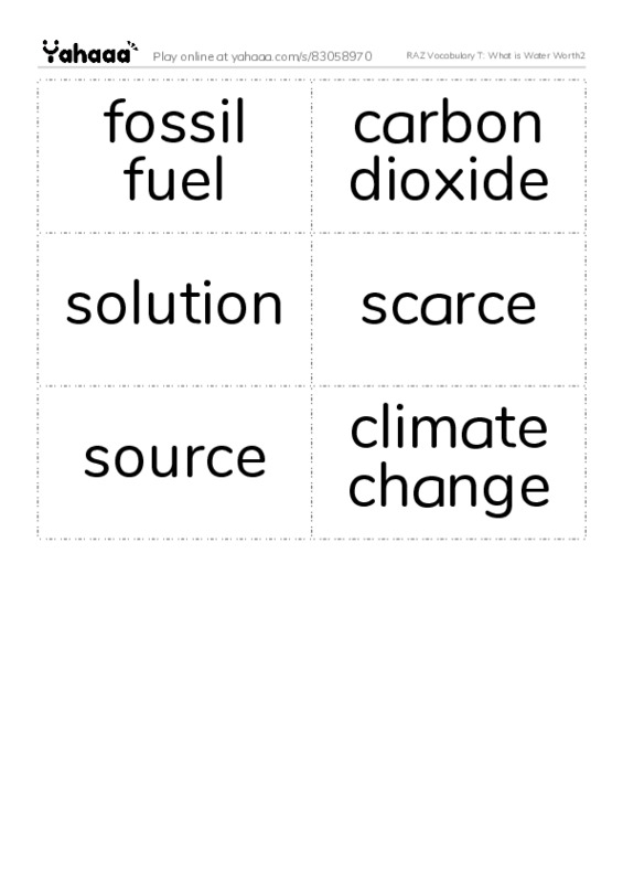 RAZ Vocabulary T: What is Water Worth2 PDF two columns flashcards