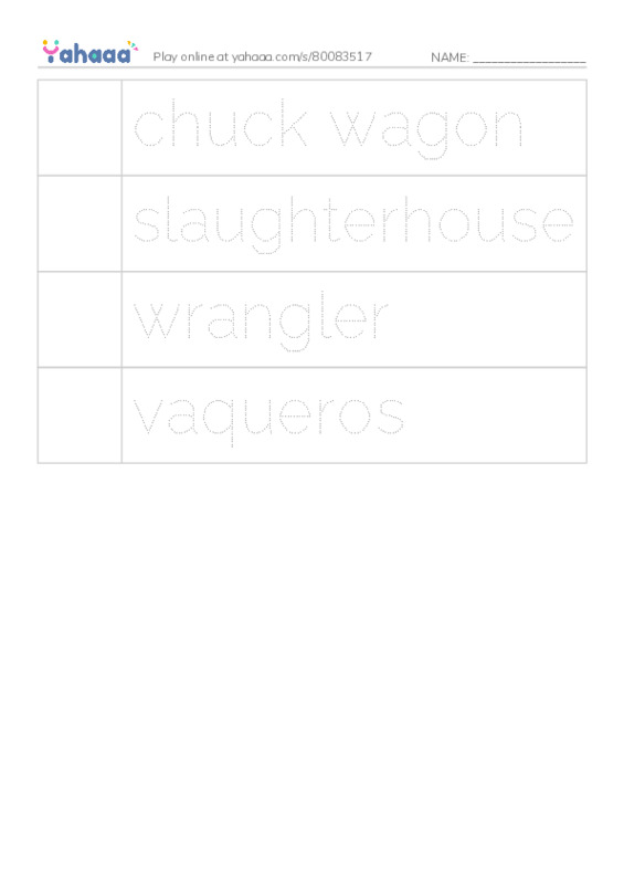 RAZ Vocabulary T: Yee Haw The Real Lives of the Cowboys2 PDF one column image words