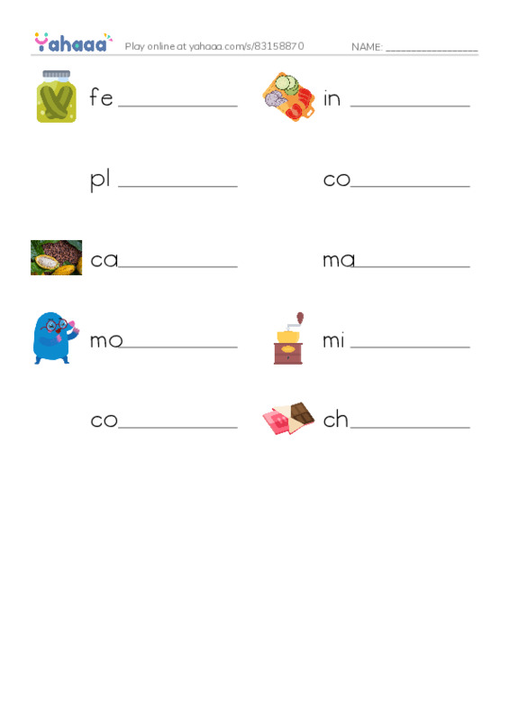 RAZ Vocabulary U: All About Chocolate PDF worksheet writing row