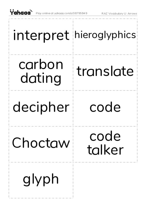 RAZ Vocabulary U: Arrows PDF two columns flashcards