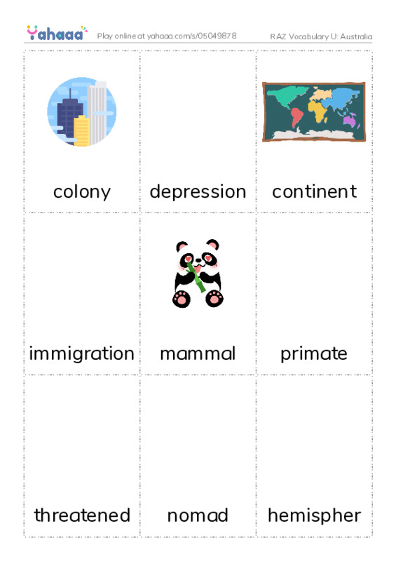 RAZ Vocabulary U: Australia PDF flaschards with images