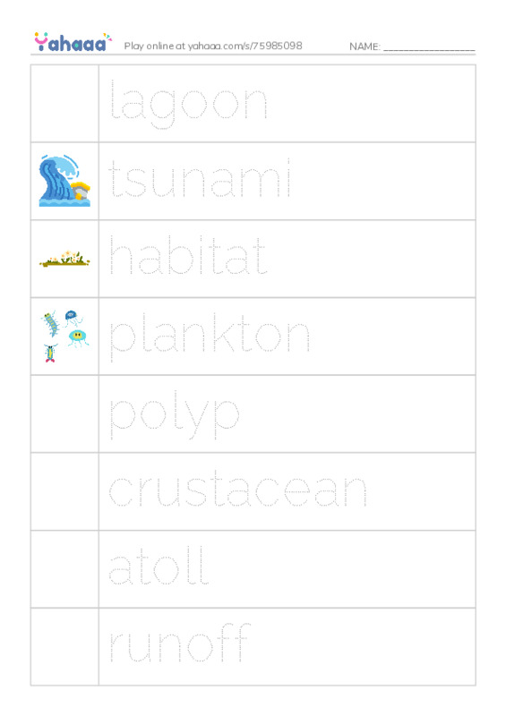 RAZ Vocabulary U: Coral Reefs PDF one column image words