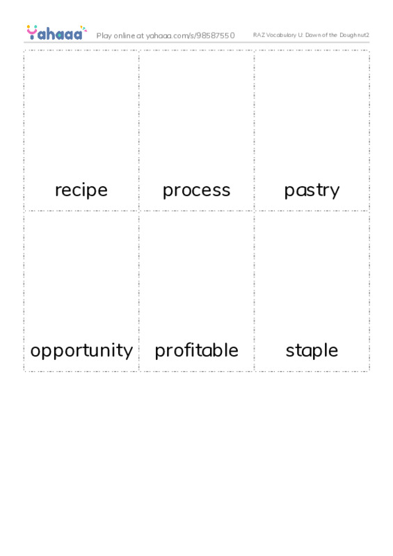 RAZ Vocabulary U: Dawn of the Doughnut2 PDF flaschards with images