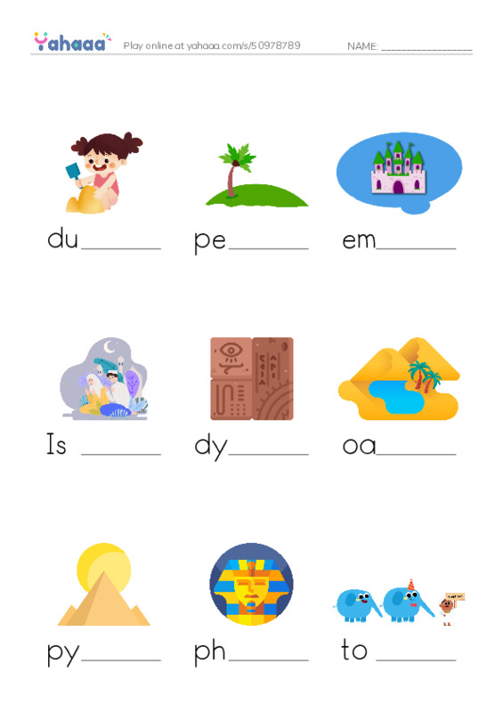 RAZ Vocabulary U: Egypt PDF worksheet to fill in words gaps