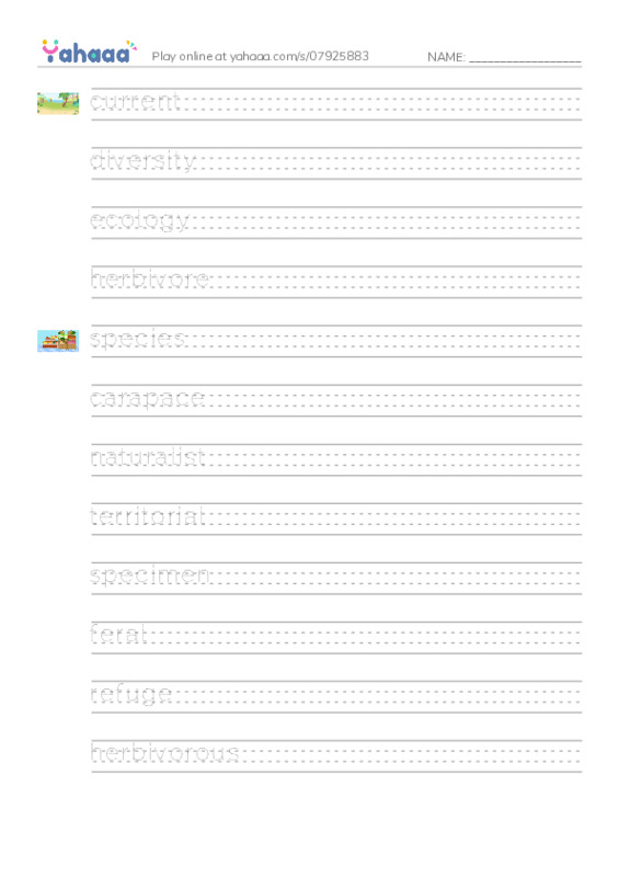 RAZ Vocabulary U: Galapagos Wonder PDF write between the lines worksheet