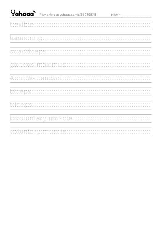 RAZ Vocabulary U: Get Moving All About Muscles PDF write between the lines worksheet
