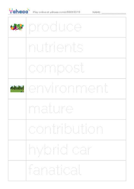 RAZ Vocabulary U: Growing Up Green PDF one column image words