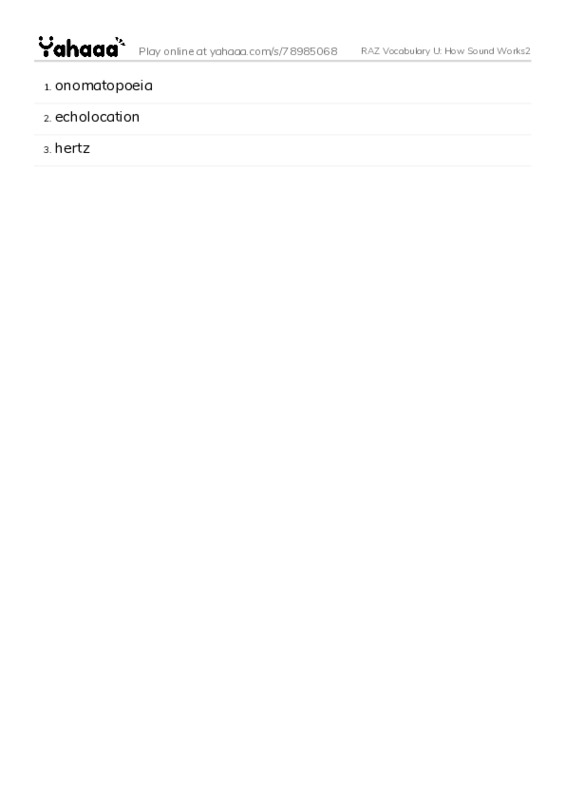 RAZ Vocabulary U: How Sound Works2 PDF words glossary