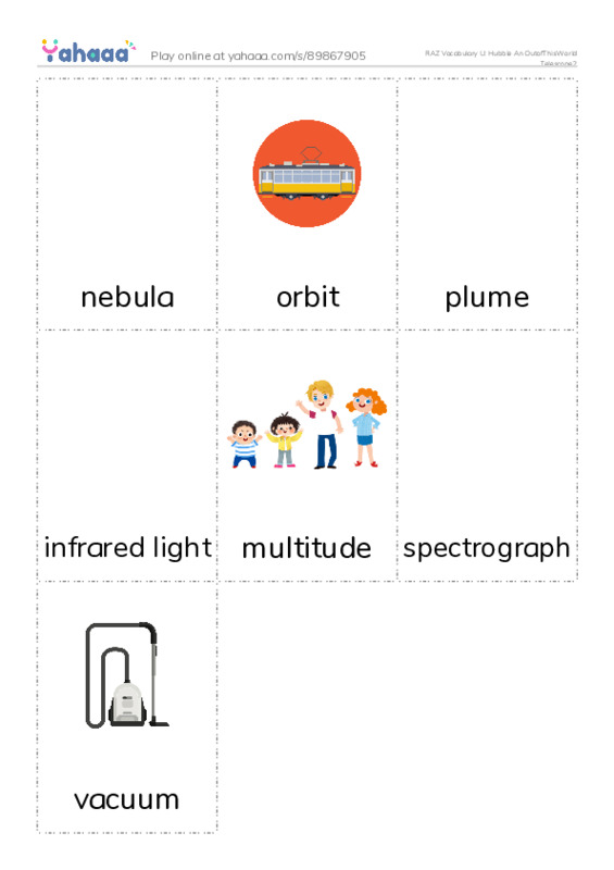RAZ Vocabulary U: Hubble An OutofThisWorld Telescope2 PDF flaschards with images