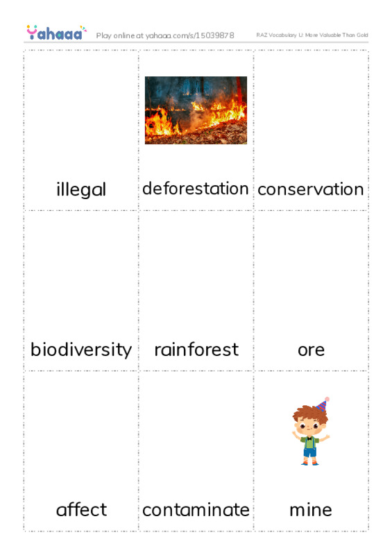 RAZ Vocabulary U: More Valuable Than Gold PDF flaschards with images