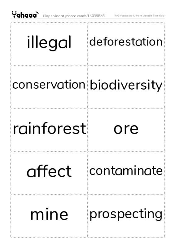 RAZ Vocabulary U: More Valuable Than Gold PDF two columns flashcards