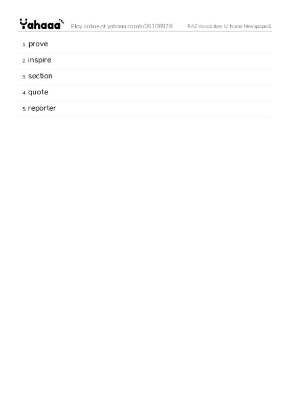 RAZ Vocabulary U: Nonis Newspaper2 PDF words glossary